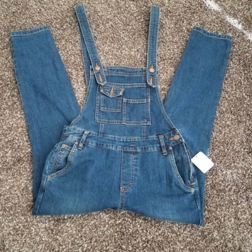 Free People Blue Denim Overalls